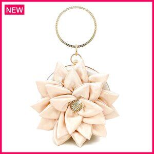 Silk Evening Bag with 3D Rose Rhinestone Handle for Wedding Prom